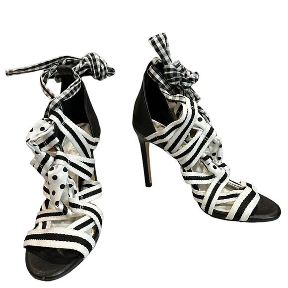 Gianni Bini Shoes - Gianni Bini Black Abrianna Gingham Lace Up Sandals 3.93” stiletto heels Size 6.5